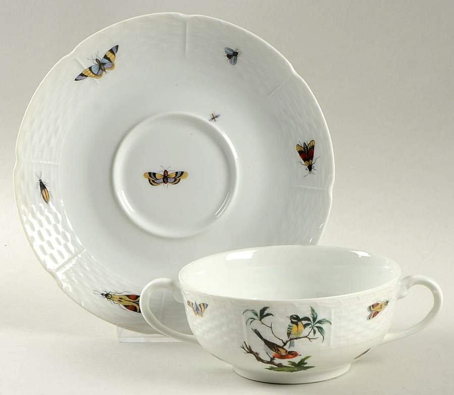 Les Oiseaux Footed Cream Soup Bowl & Saucer Set by Ceralene-1