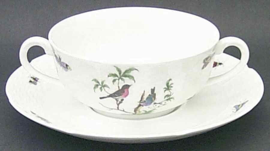 Les Oiseaux Footed Cream Soup Bowl & Saucer Set by Ceralene-1