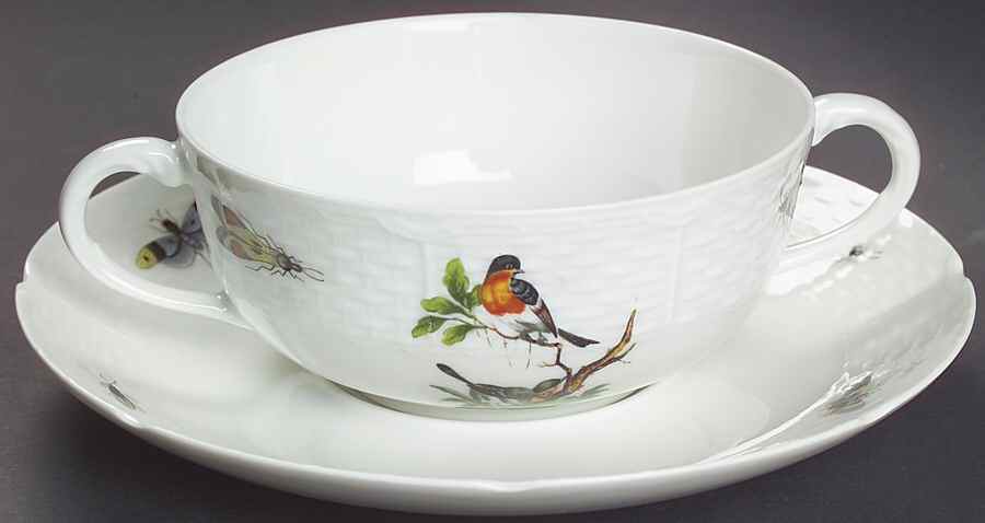 Les Oiseaux Footed Cream Soup Bowl & Saucer Set by Ceralene-1