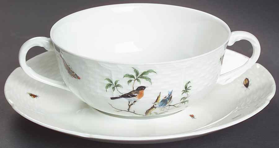 Les Oiseaux Footed Cream Soup Bowl & Saucer Set by Ceralene-1