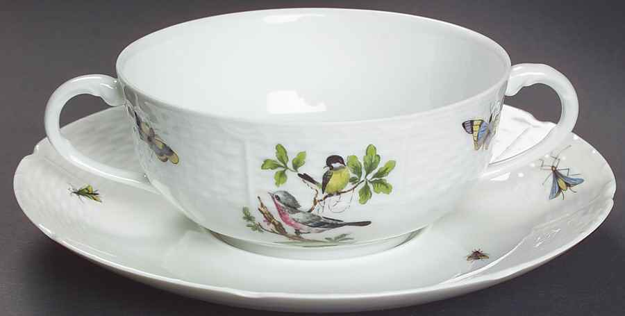 Les Oiseaux Footed Cream Soup Bowl & Saucer Set by Ceralene-1
