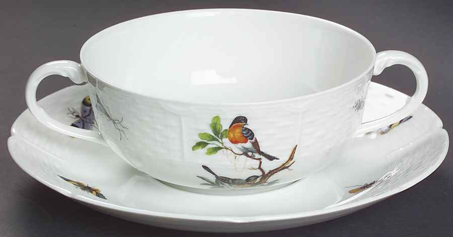 Les Oiseaux Footed Cream Soup Bowl & Saucer Set by Ceralene-1