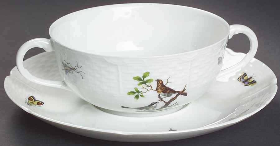 Les Oiseaux Footed Cream Soup Bowl & Saucer Set by Ceralene-1