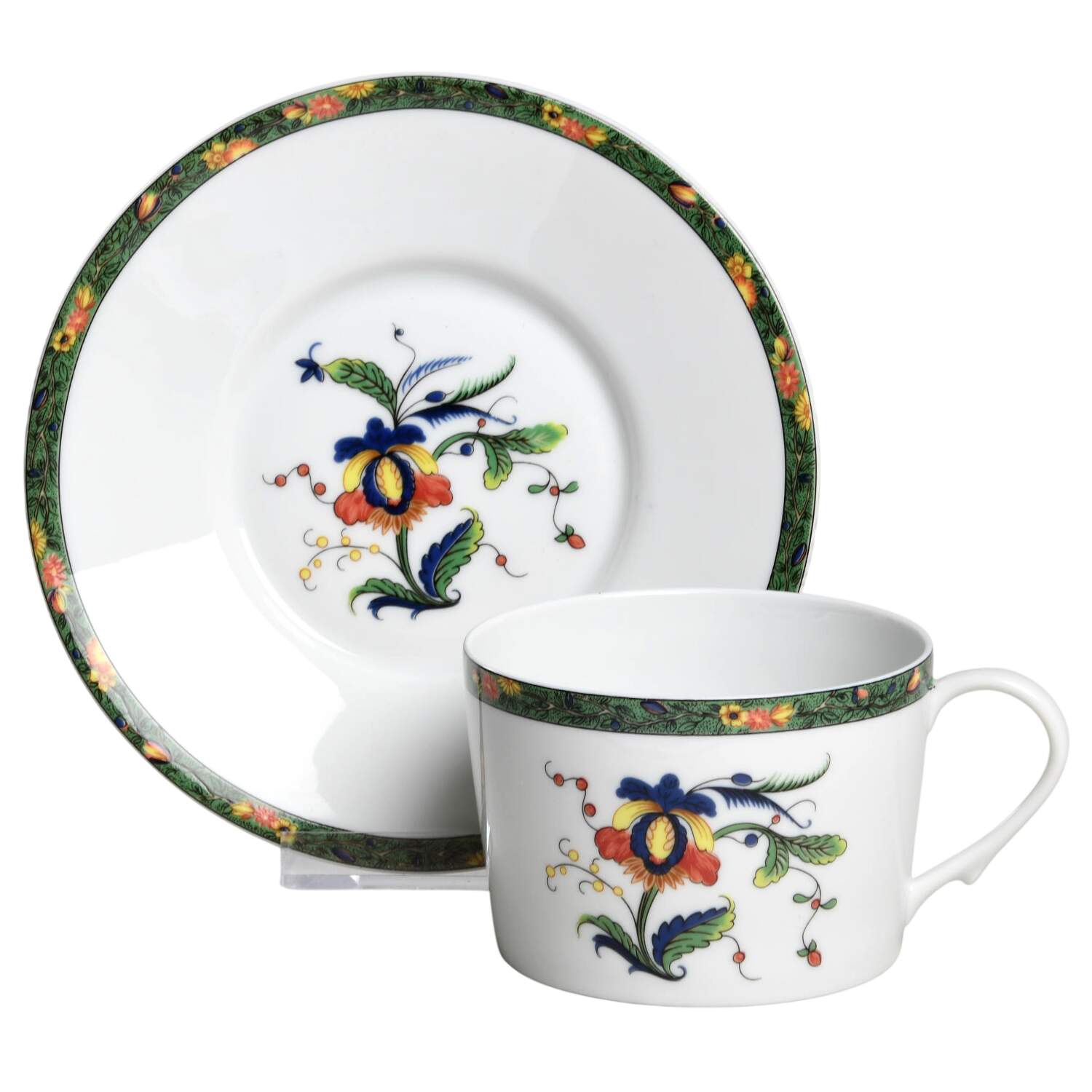 Louviers (White Background) Flat Cup & Saucer Set by Ceralene-1