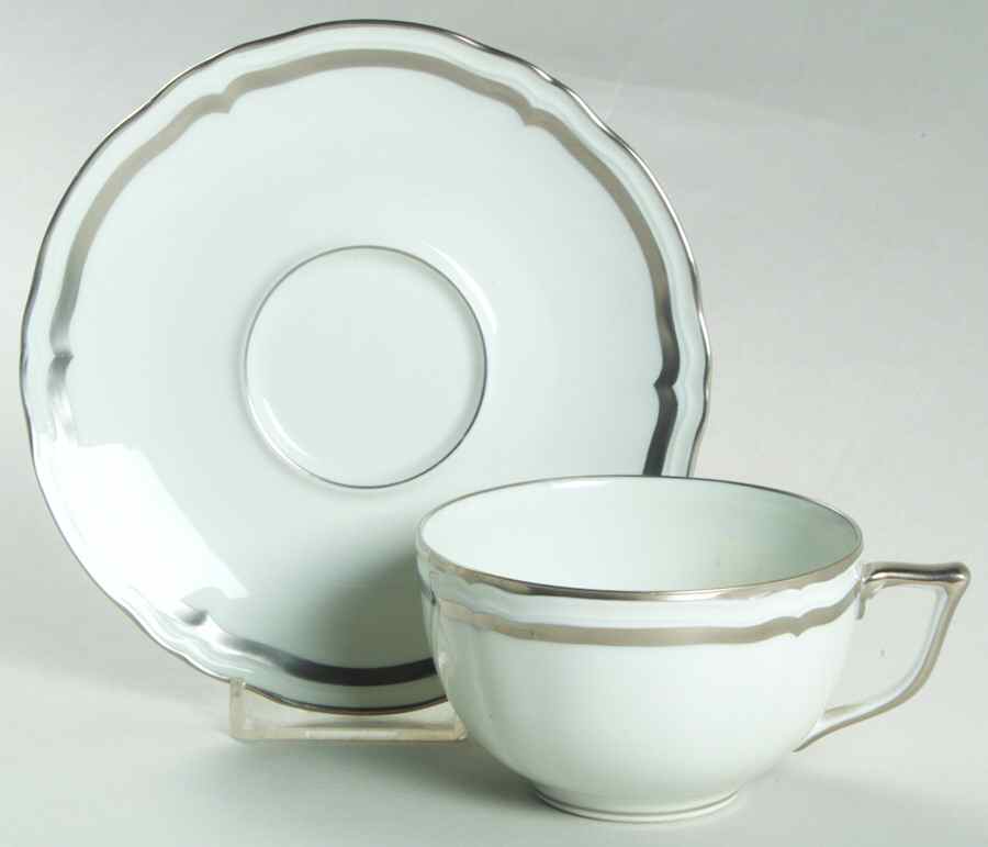Marie Antoinette (Platinum) Flat Cup & Saucer Set by Ceralene-1