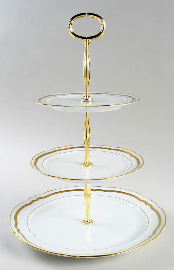 Marie Antoinette (Gold) 13 7/8"-14 1/4" 3-Tiered Serving Tray(DP,SP,BB) HC by Ceralene-1