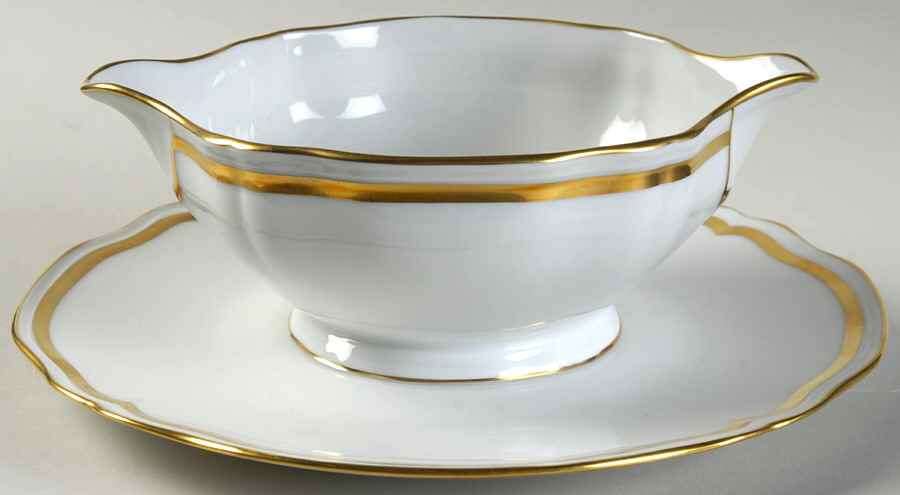 Marie Antoinette (Gold) Gravy Boat with Attached Underplate by Ceralene-1