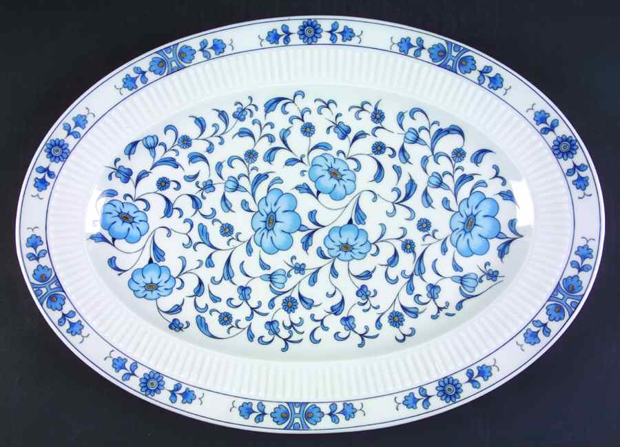 Medicis (Blue) 16" Oval Serving Platter by Ceralene-1