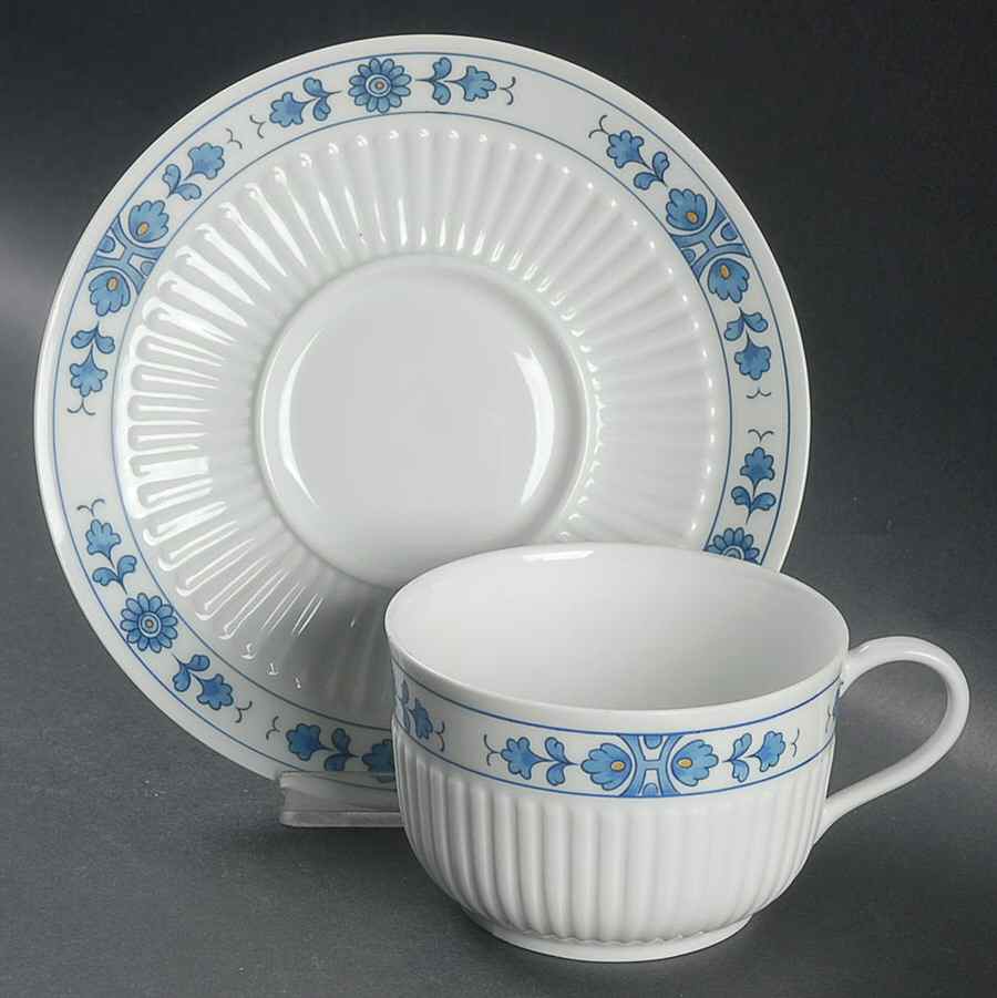 Medicis (Blue) Flat Cup & Saucer Set by Ceralene-1