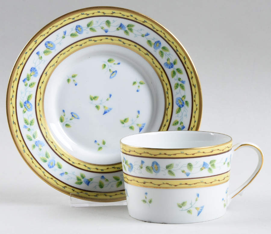 Morning Glory Spray Flat Cup & Saucer Set by Ceralene-1
