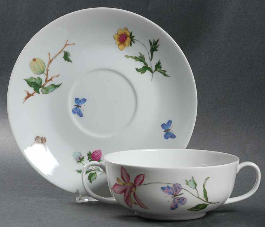 Mon Jardin Footed Cream Soup Bowl & Saucer Set by Ceralene-1