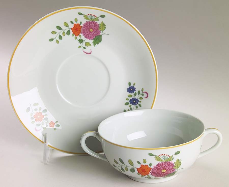 Panier Chinois Celadon Footed Cream Soup Bowl & Saucer Set by Ceralene-1