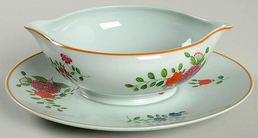 Panier Chinois Celadon Gravy Boat with Attached Underplate by Ceralene-1