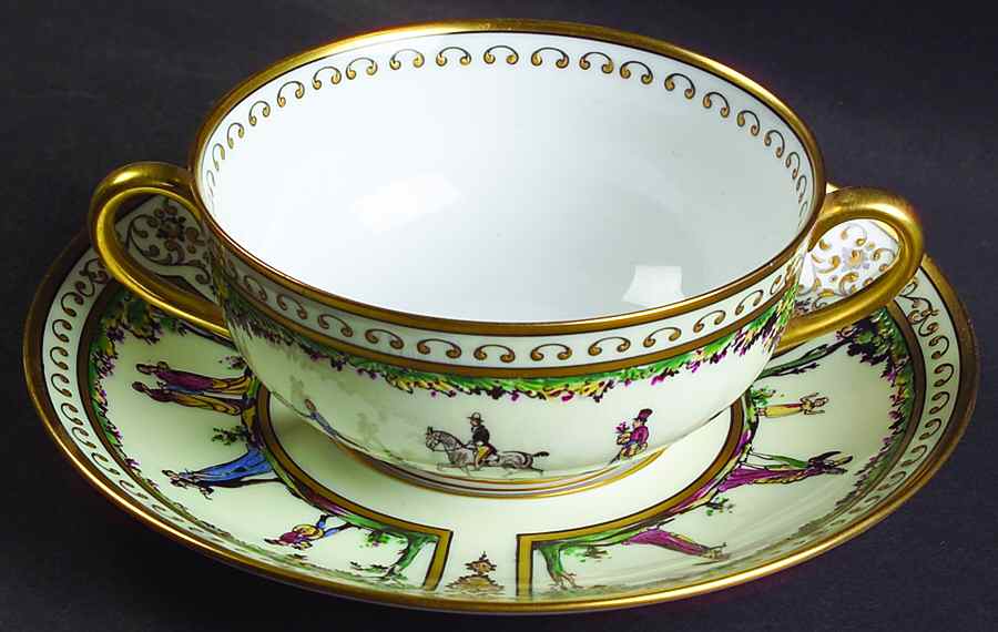 Palais Royal Footed Cream Soup Bowl & Saucer Set by Ceralene-1