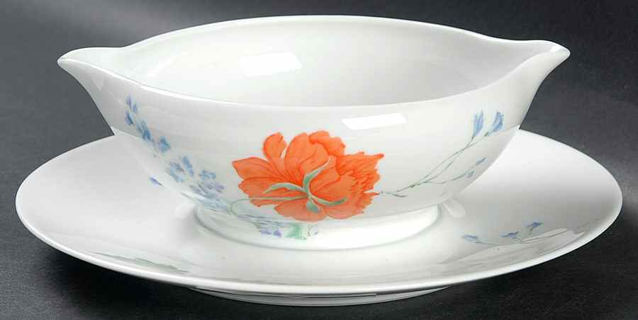 Pavot Poppy Gravy Boat with Attached Underplate by Ceralene-1
