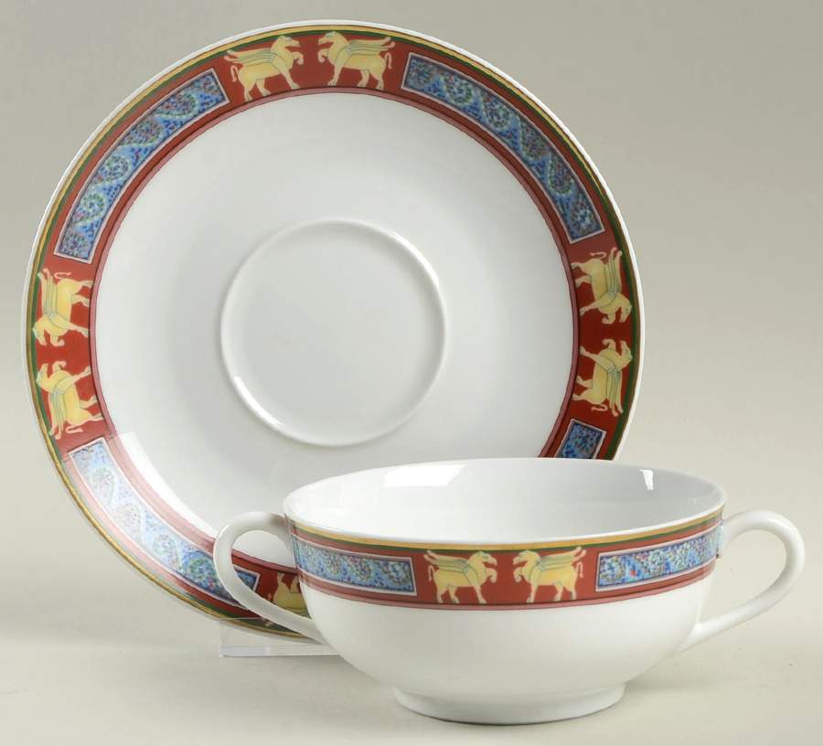 Pegasus Flat Cream Soup Bowl & Saucer Set by Ceralene-1