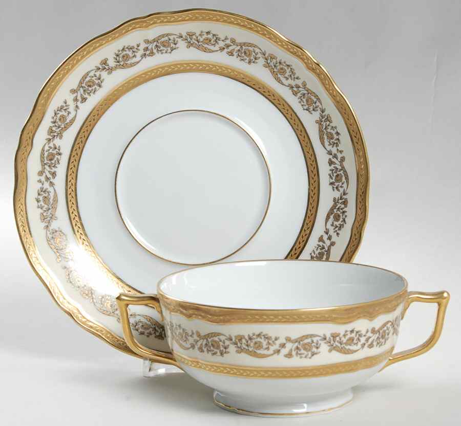Regence (Gold Design) Footed Cream Soup Bowl & Saucer Set by Ceralene-1