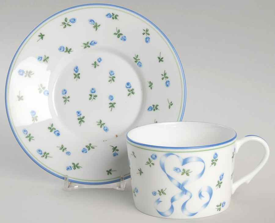 Romantique Blue Flat Cup & Saucer Set by Ceralene-1