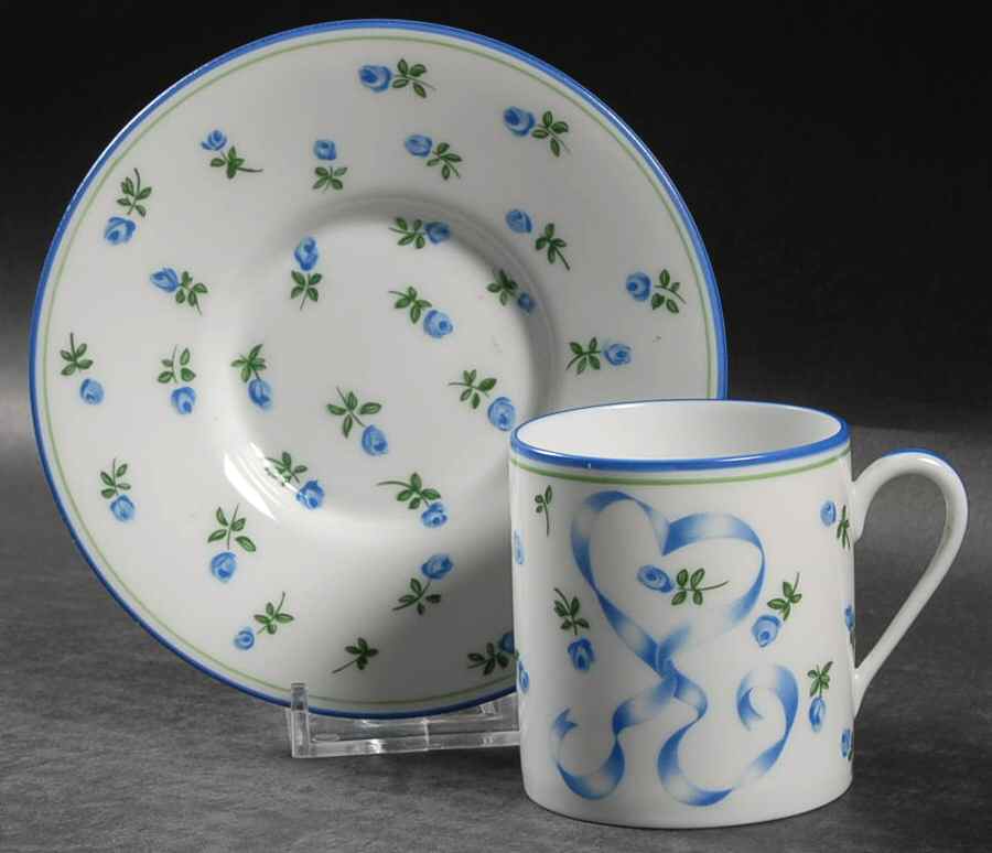 Romantique Blue Flat Demitasse Cup & Saucer Set by Ceralene-1
