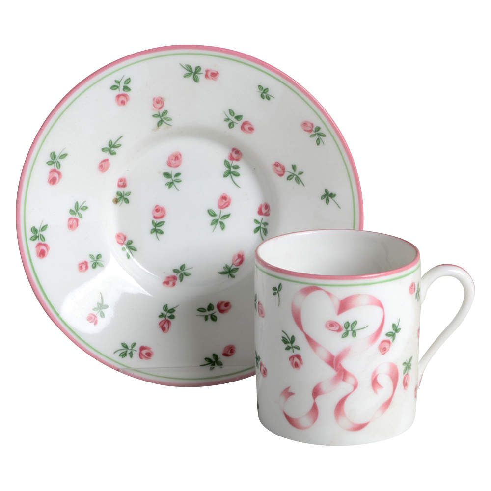 Romantique Pink Flat Demitasse Cup & Saucer Set by Ceralene-1