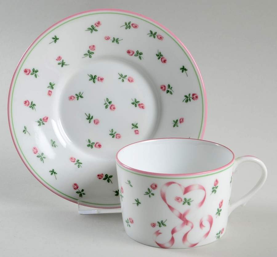 Romantique Pink Flat Cup & Saucer Set by Ceralene-1