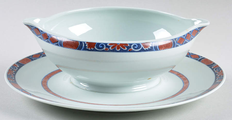 Rouen Celedon Gravy Boat with Attached Underplate by Ceralene-1
