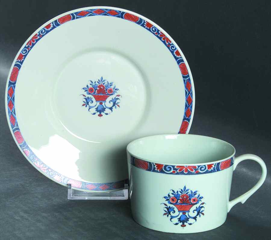 Rouen Celedon Flat Cup & Saucer Set by Ceralene-1