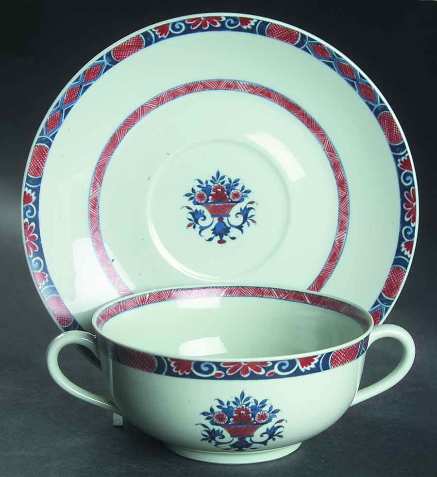 Rouen Celedon Footed Cream Soup Bowl & Saucer Set by Ceralene-1