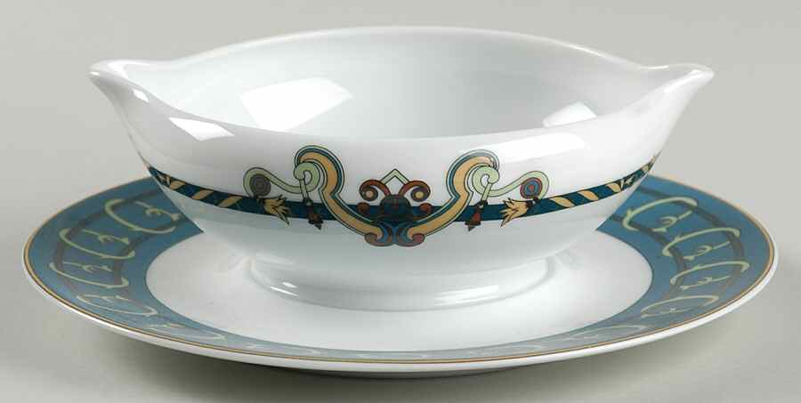 Serenade Blue Gravy Boat with Attached Underplate by Ceralene-1