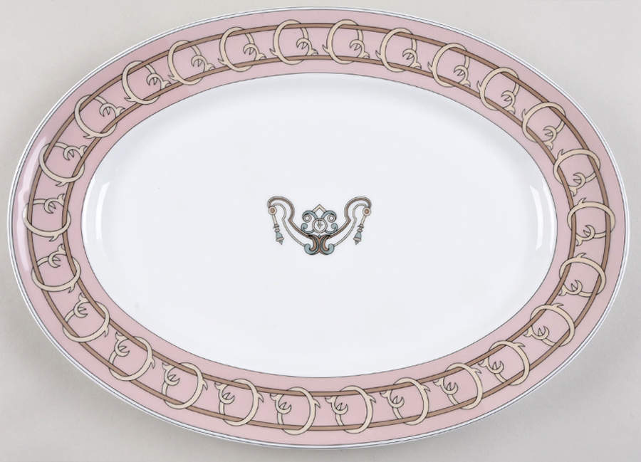 Serenade Beige 14" Oval Serving Platter by Ceralene-1