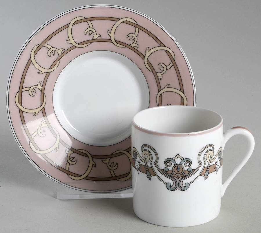 Serenade Beige Flat Demitasse Cup & Saucer Set by Ceralene-1