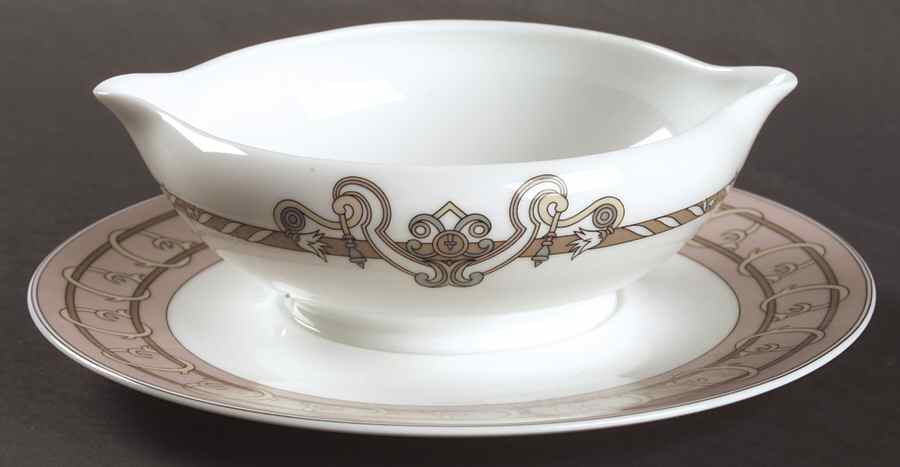 Serenade Beige Gravy Boat with Attached Underplate by Ceralene-1