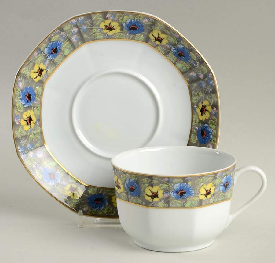Seville (Octagonal) Flat Cup & Saucer Set by Ceralene-1