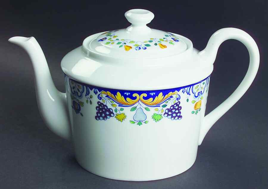Vendanges (Blue Trim) Teapot & Lid by Ceralene-1