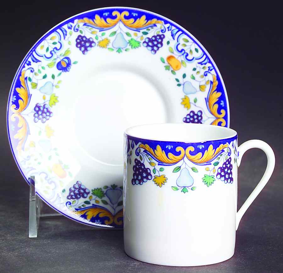 Vendanges (Blue Trim) Flat Demitasse Cup & Saucer Set by Ceralene-1