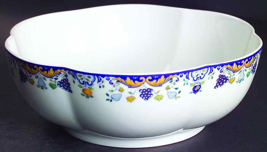 Vendanges (Blue Trim) Extra Large Melon Bowl by Ceralene-1