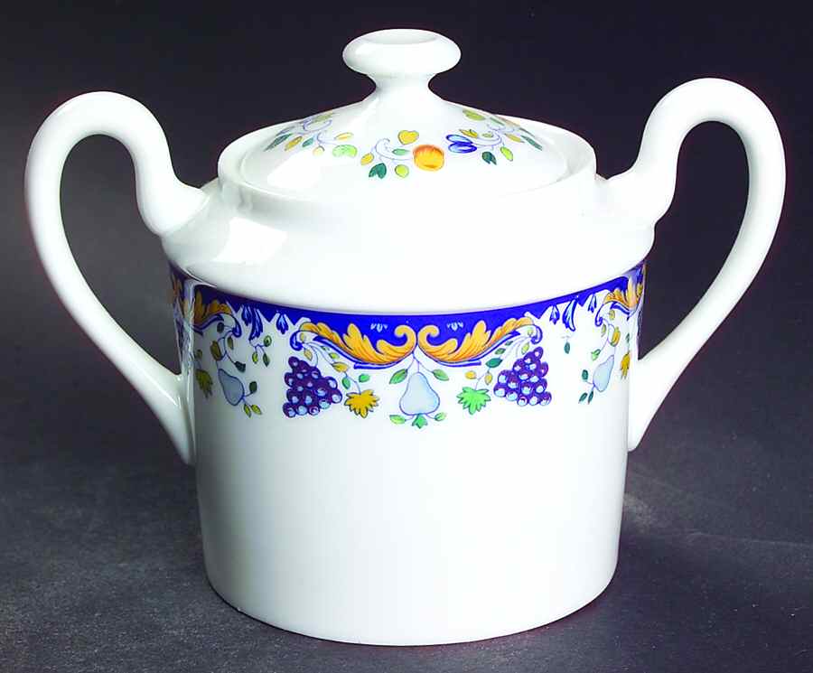 Vendanges (Blue Trim) Sugar Bowl & Lid by Ceralene-1