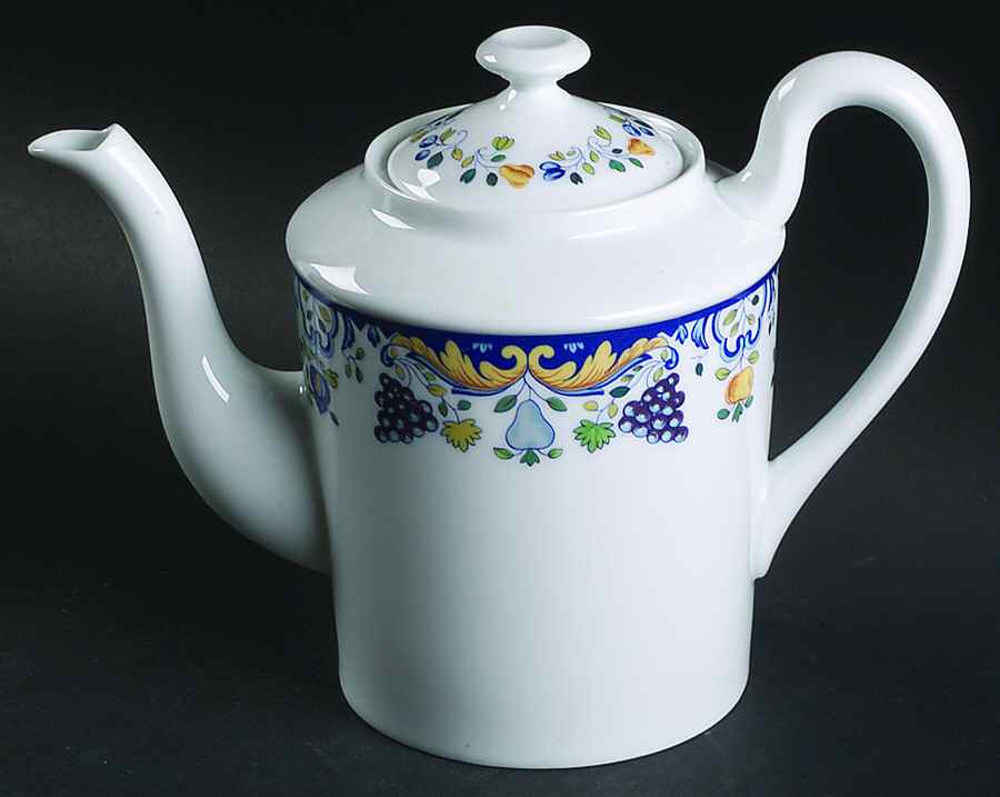 Vendanges (Blue Trim) Coffee Pot & Lid by Ceralene-1