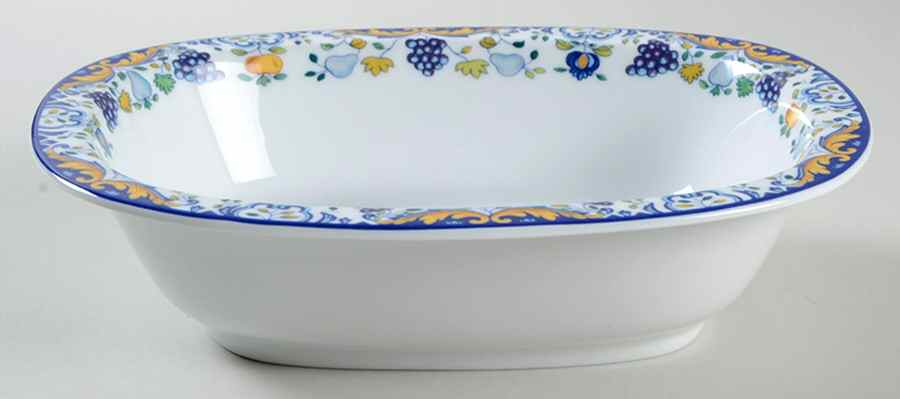 Vendanges (Blue Trim) 9" Oval Vegetable Bowl by Ceralene-1