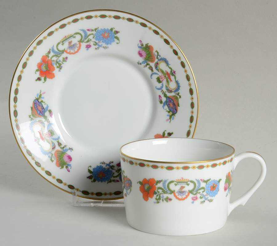 Vieux Chine (Empire, White) Flat Cup & Saucer Set by Ceralene-1