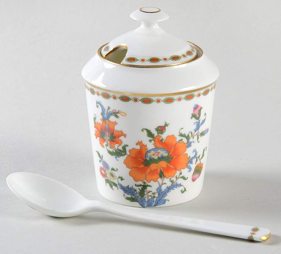 Vieux Chine (Empire, White) Jam/Jelly & Lid W/Spoon by Ceralene-1