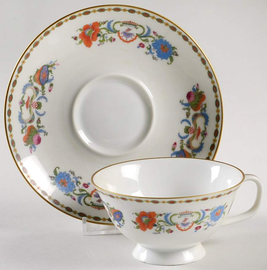 Vieux Chine (Empire, White) Footed Cup & Saucer Set by Ceralene-1