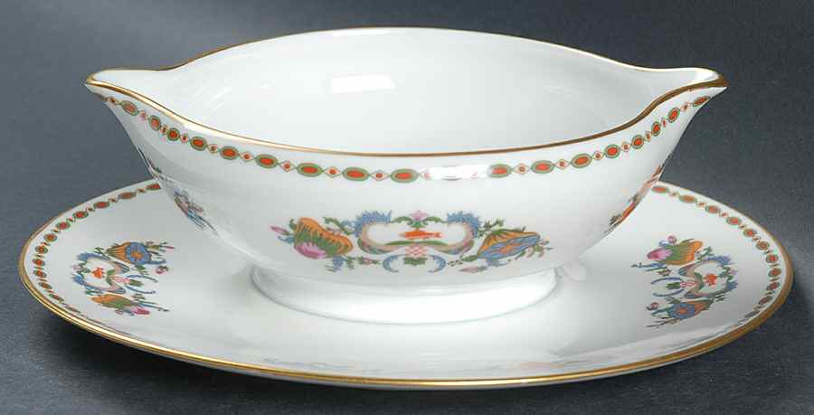 Vieux Chine (Empire, White) Gravy Boat with Attached Underplate by Ceralene-1
