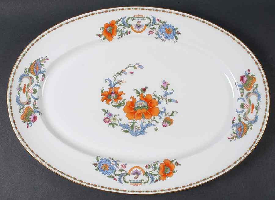 Vieux Chine (Empire, White) 16" Oval Serving Platter by Ceralene-1