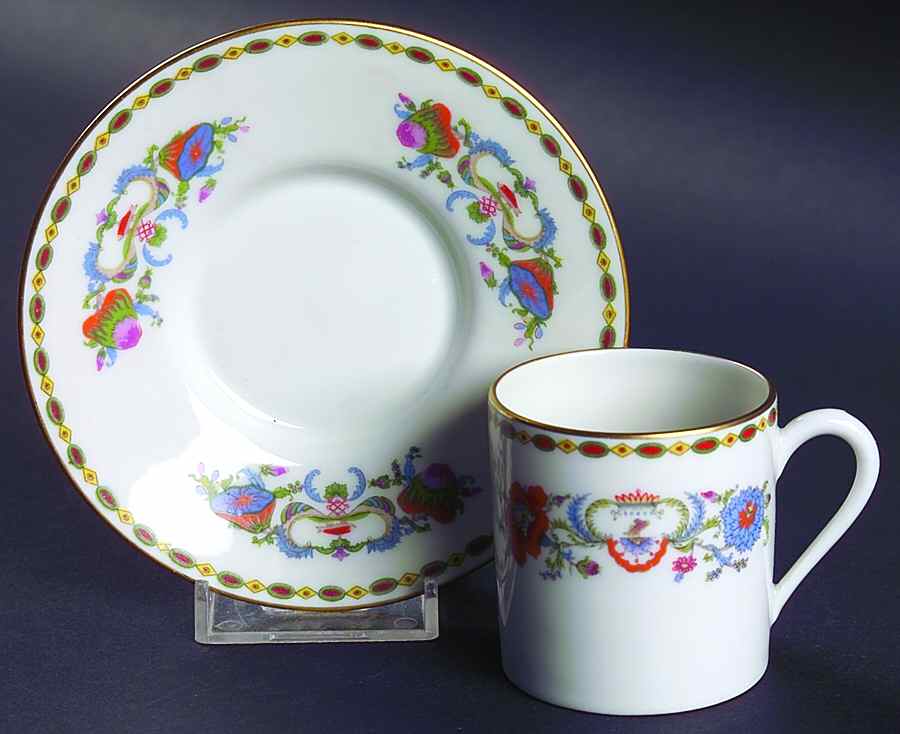 Vieux Chine (Chambord, Ivory) Flat Demitasse Cup & Saucer Set by Ceralene-1