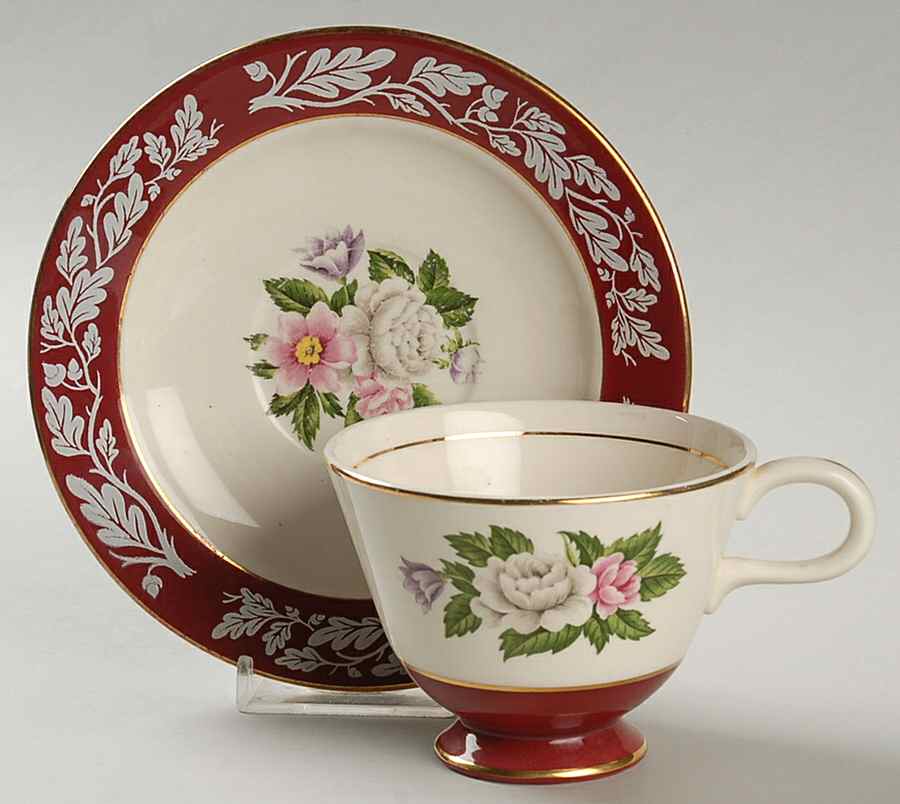 Regal Red (Floral Center) Footed Cup & Saucer Set by Century Service-1