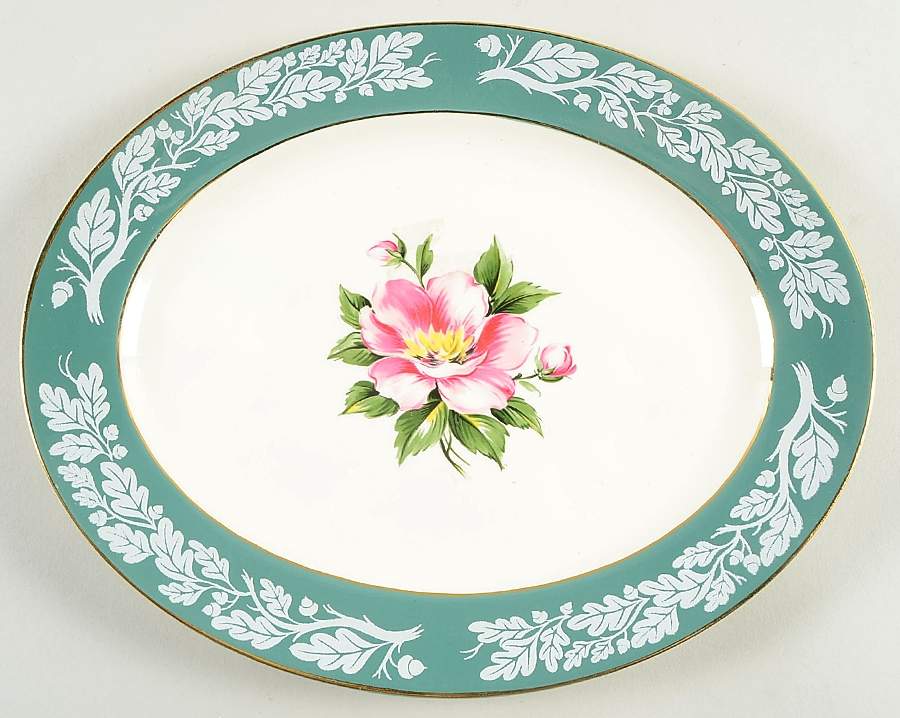 Teal Green (Floral Center) 11" Oval Serving Platter by Century Service-1