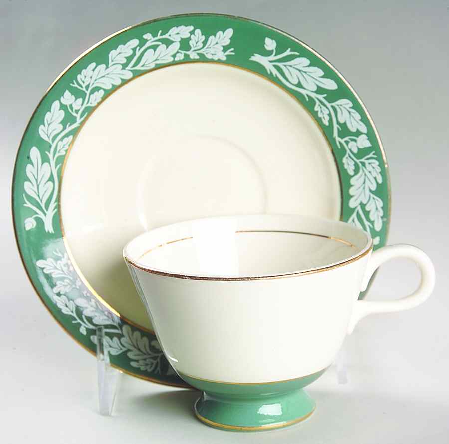 Teal Green (No Floral Center) Footed Cup & Saucer Set by Century Service-1