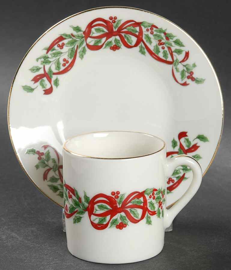Ribbon Holly Flat Demitasse Cup & Saucer Set by Centurion-1