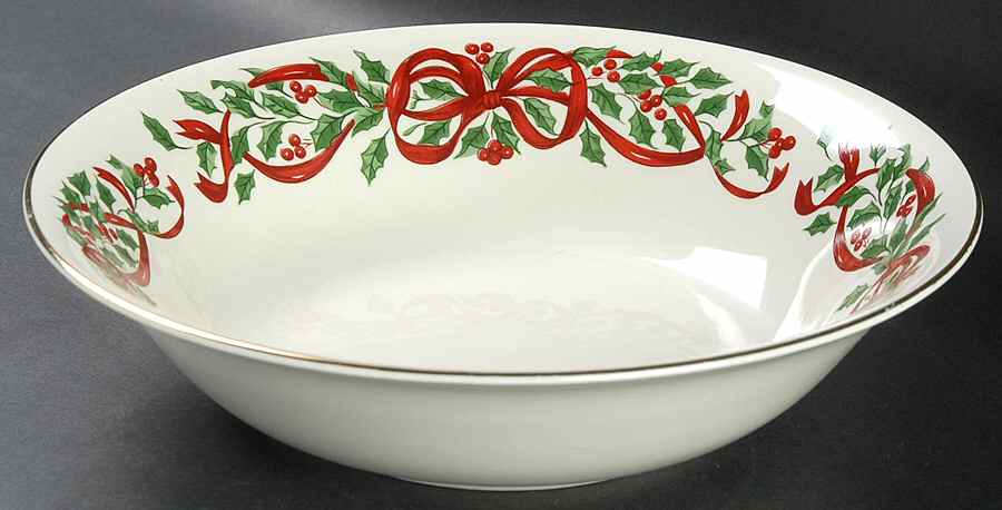 Ribbon Holly 9" Round Vegetable Bowl by Centurion-1